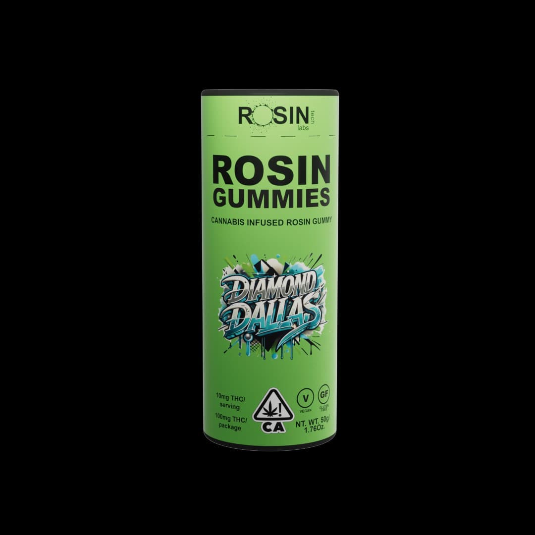 Rosin Gummies, solventless edible by Rosin Tech Labs, California packaging