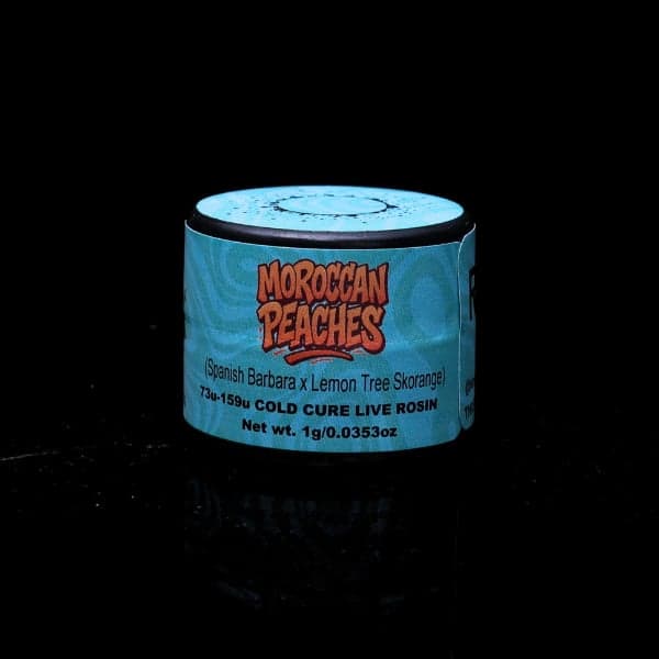 Moroccan Peaches, Green Label Rosin by Rosin Tech Labs, California packaging