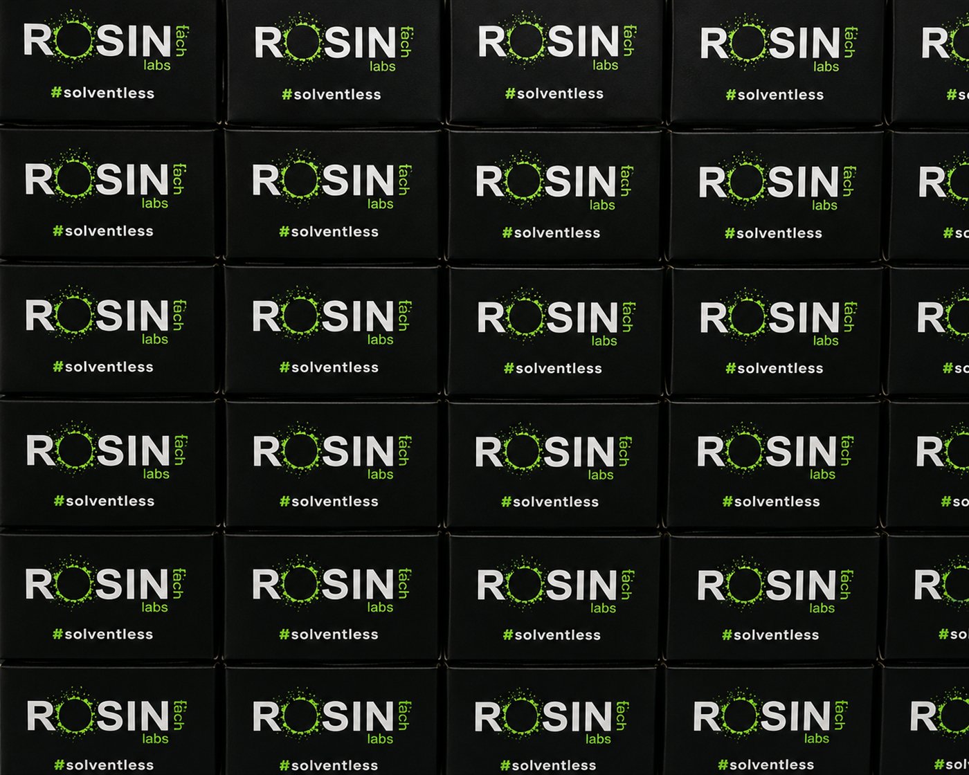 A wall of Rosin Tech Labs black boxes