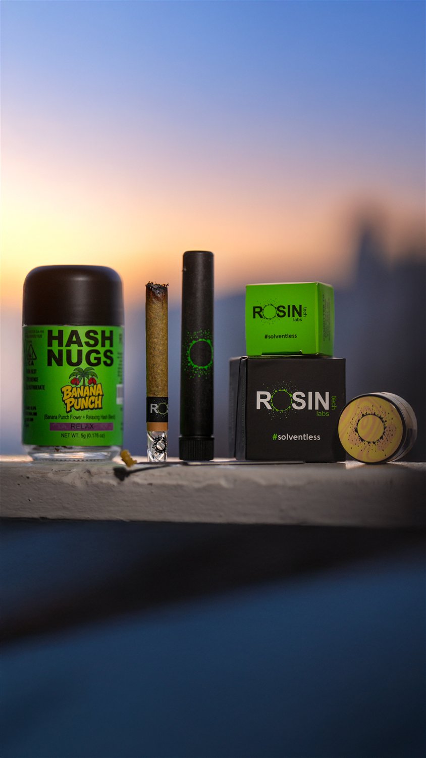 The Rosin Tech Labs product lineup at sunset